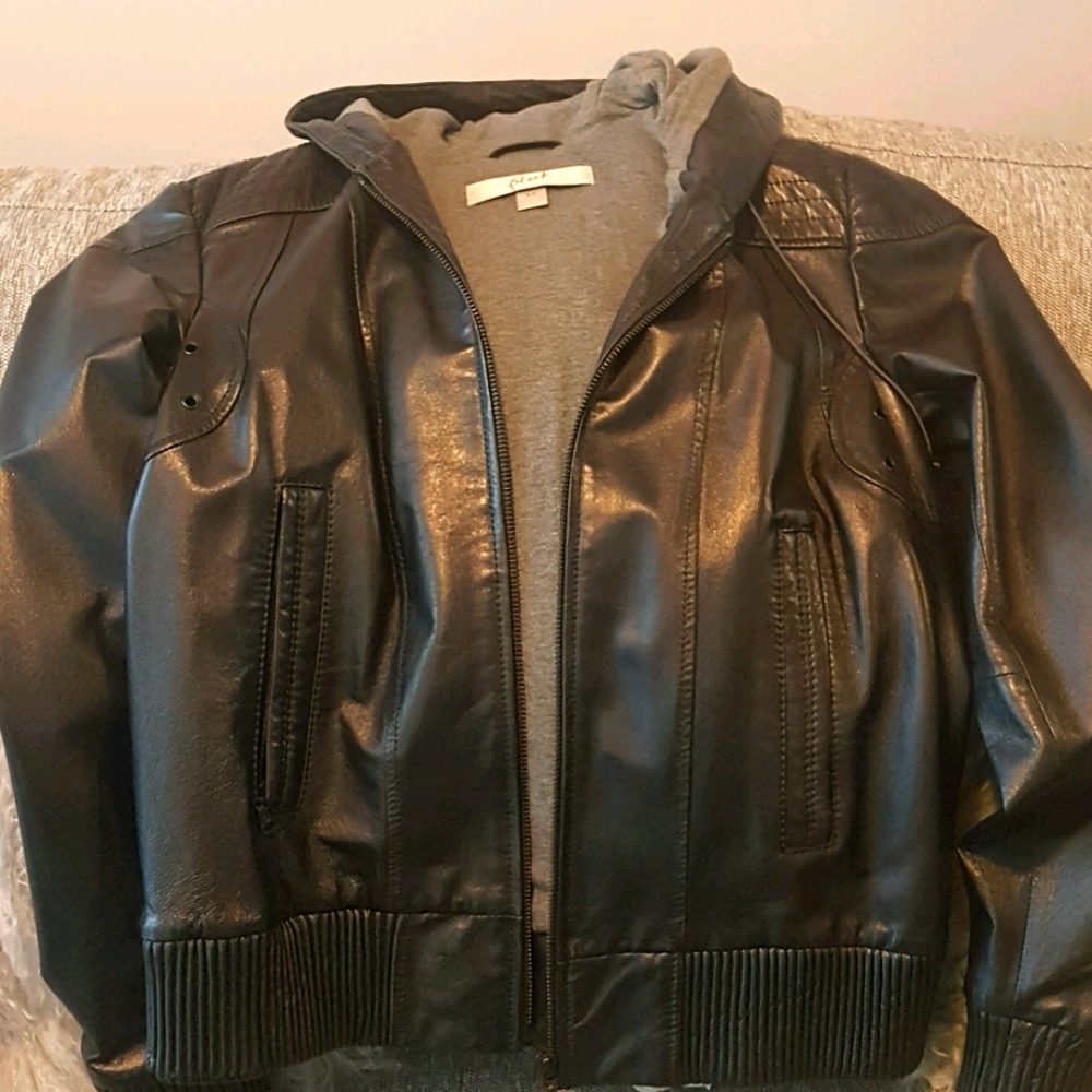 Black leather bomber jacket
